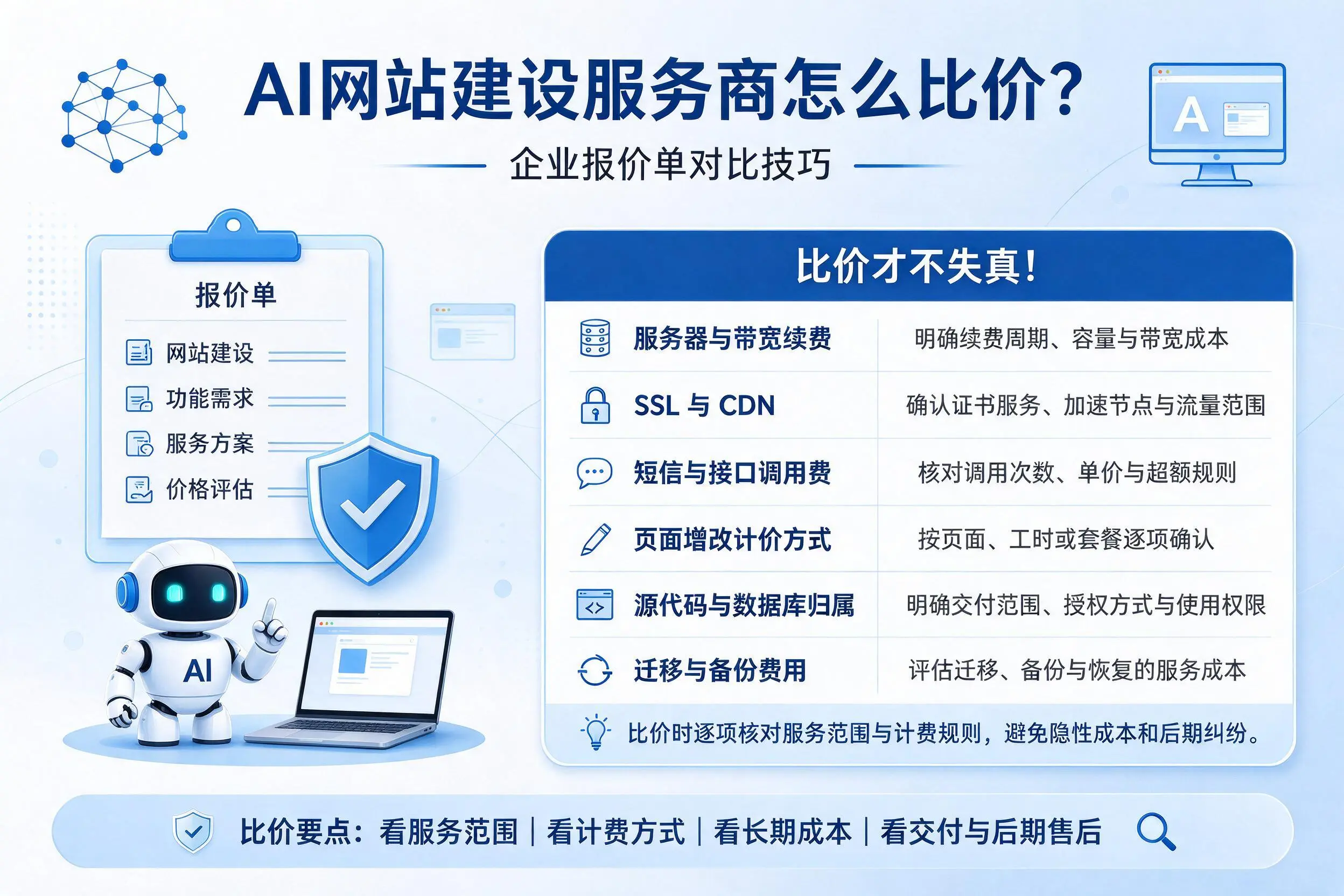 AI网站建设服务商怎么比价？呼和浩特企业报价单对比技巧